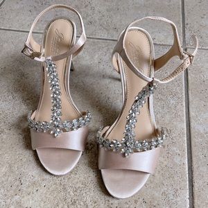 Jewel Badgley Mischka blush rhinestone heels